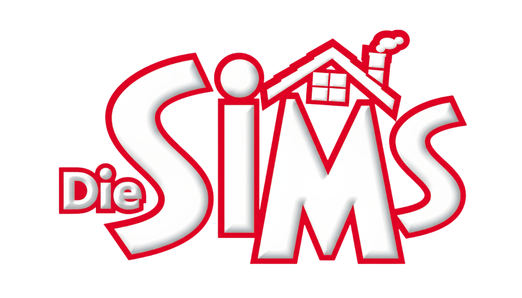 The official localized German logo for The Sims franchise, featuring the text "Die SIMS" in bold white letters with a thick red border, set against a dark blue background. A stylized red roof with a chimney rests above the letters I and M.