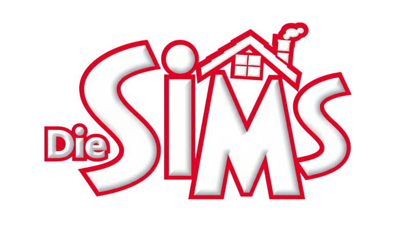 The official localized German logo for The Sims franchise, featuring the text "Die SIMS" in bold white letters with a thick red border, set against a dark blue background. A stylized red roof with a chimney rests above the letters I and M.