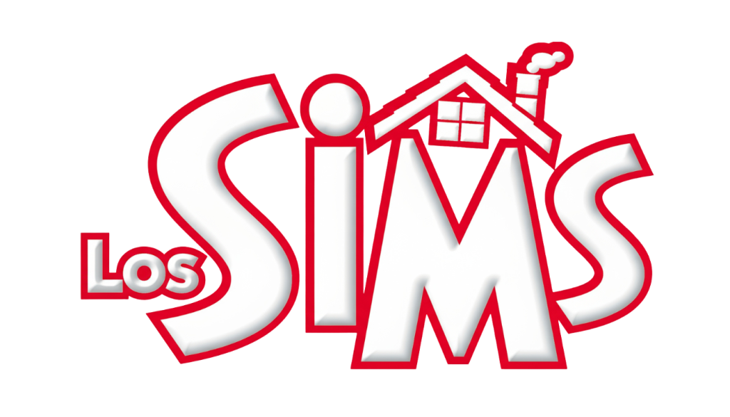 The official localized Spanish logo for The Sims franchise, featuring the text "Los SIMS" in bold white letters with a thick red border, set against a dark blue background. A stylized red roof with a chimney rests above the letters I and M.