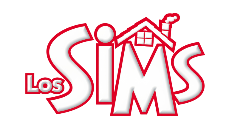 The official localized Spanish logo for The Sims franchise, featuring the text "Los SIMS" in bold white letters with a thick red border, set against a dark blue background. A stylized red roof with a chimney rests above the letters I and M.