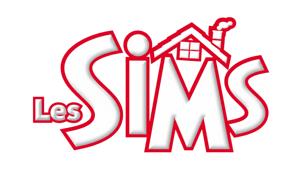 The official localized French logo for The Sims franchise, featuring the text "Les SIMS" in bold white letters with a thick red border, set against a dark blue background. A stylized red roof with a chimney rests above the letters I and M.