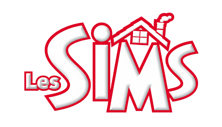 The official localized French logo for The Sims franchise, featuring the text "Les SIMS" in bold white letters with a thick red border, set against a dark blue background. A stylized red roof with a chimney rests above the letters I and M.
