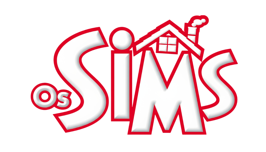 The official localized Portuguese logo for The Sims franchise, featuring the text "Os SIMS" in bold white letters with a thick red border, set against a dark blue background. A stylized red roof with a chimney rests above the letters I and M.