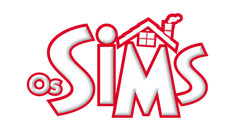 The official localized Portuguese logo for The Sims franchise, featuring the text "Os SIMS" in bold white letters with a thick red border, set against a dark blue background. A stylized red roof with a chimney rests above the letters I and M.