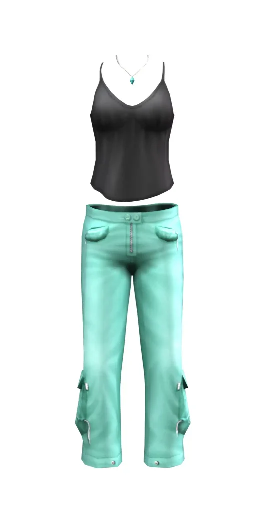 the-sims-2-hm-fashion-black-camisole-turquoise-cargo-pants-outfit-render