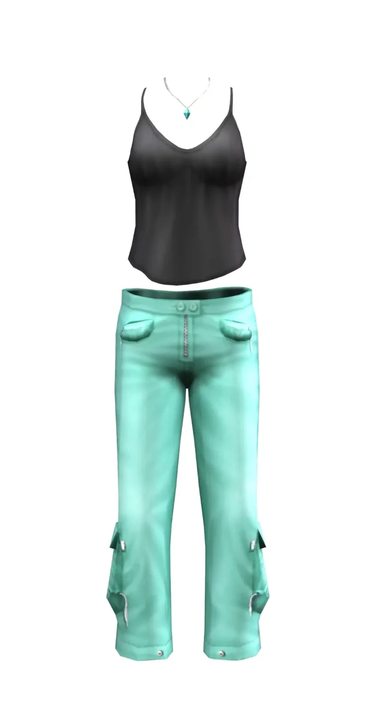 the-sims-2-hm-fashion-black-camisole-turquoise-cargo-pants-outfit-render