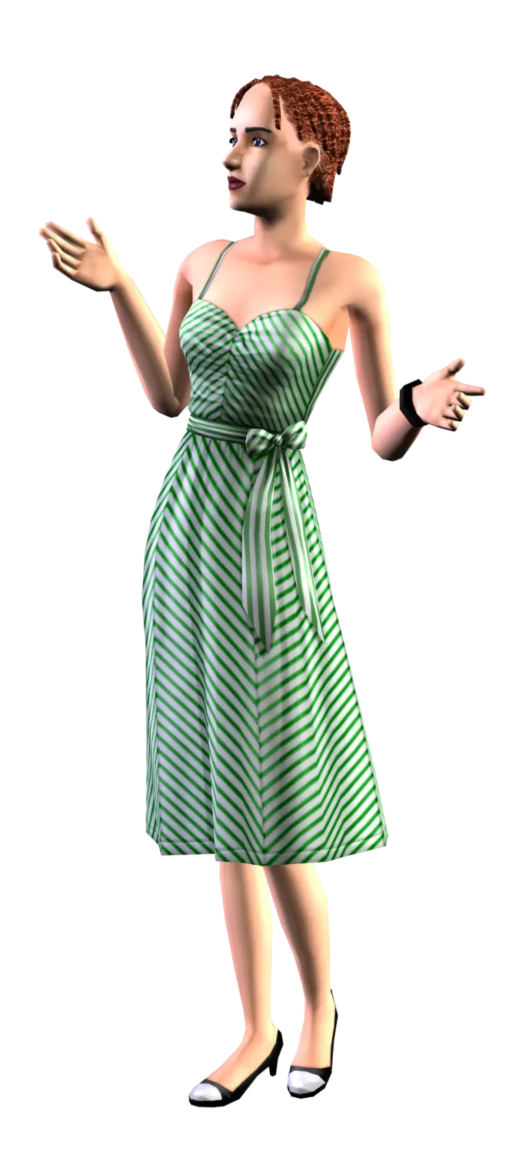 the-sims-2-hm-fashion-green-striped-summer-dress-render