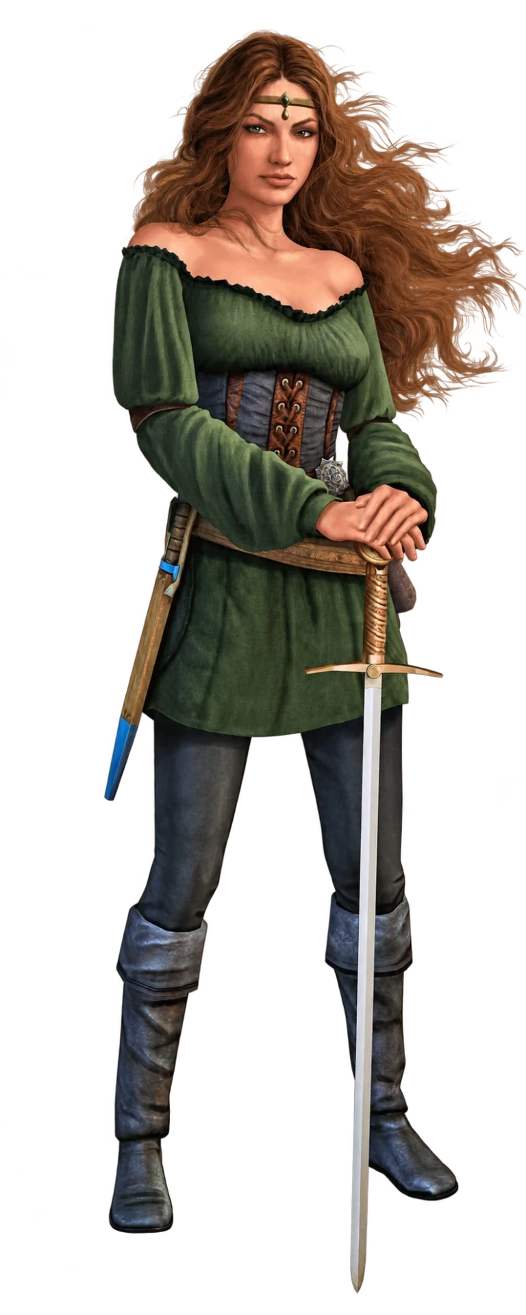 the-sims-medieval-green-dress-sword-render